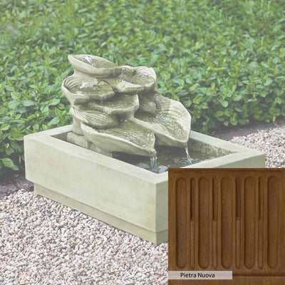 Pietra Nuova Patina for the Campania International Cascading Hosta Fountain, a rich brown blended with black and orange.