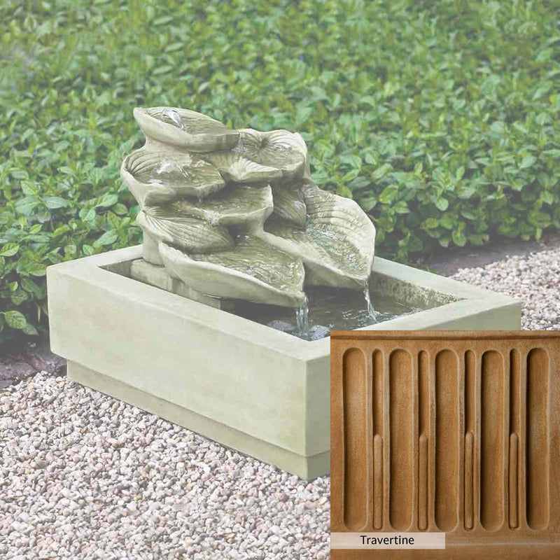Travertine Patina for the Campania International Cascading Hosta Fountain, soft yellows, oranges, and brown for an old-word garden.