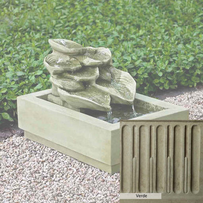 Verde Patina for the Campania International Cascading Hosta Fountain, green and gray come together in a soft tone blended into a soft green.