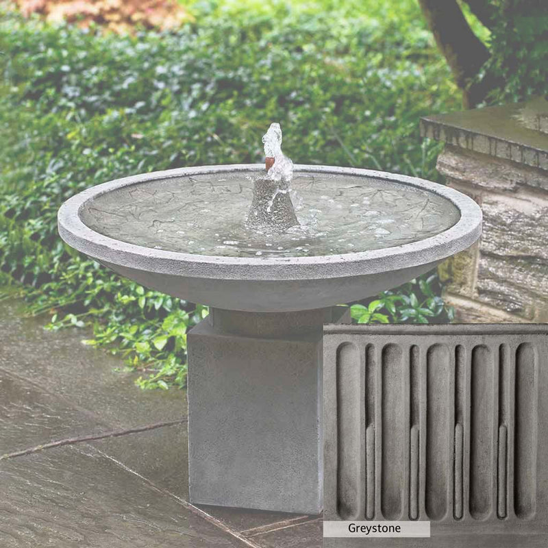 Greystone Patina for the Campania International Autumn Leaves Fountain, a classic gray, soft, and muted, blends nicely in the garden.