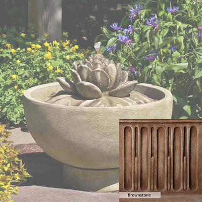 Brownstone Patina for the Campania International Smithsonian Lotus Fountain, brown blended with hints of red and yellow, works well in the garden.