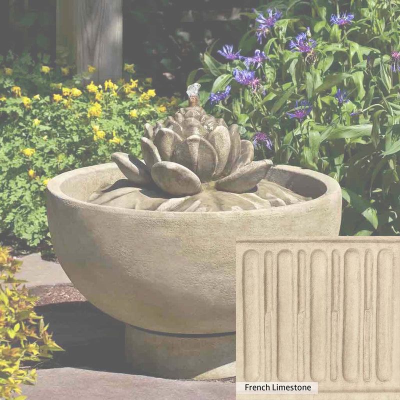 French Limestone Patina for the Campania International Smithsonian Lotus Fountain, old-world creamy white with ivory undertones.