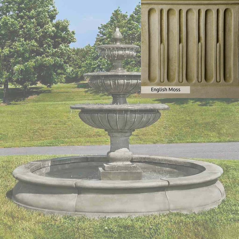 English Moss Patina for the Campania International Estate Longvue Fountain, green blended into a soft pallet with a light undertone of gray.