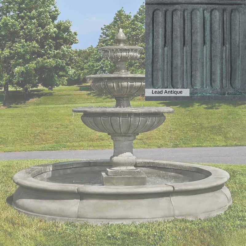 Lead Antique Patina for the Campania International Estate Longvue Fountain, deep blues and greens blended with grays for an old-world garden.