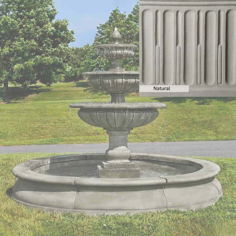 Natural Patina for the Campania International Estate Longvue Fountain is unstained cast stone the brightest and whitest that ages over time.