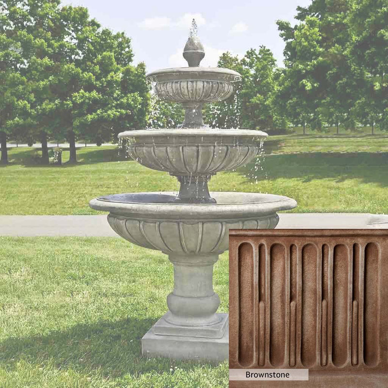 Brownstone Patina for the Campania International Three Tier Longvue Fountain, brown blended with hints of red and yellow, works well in the garden.