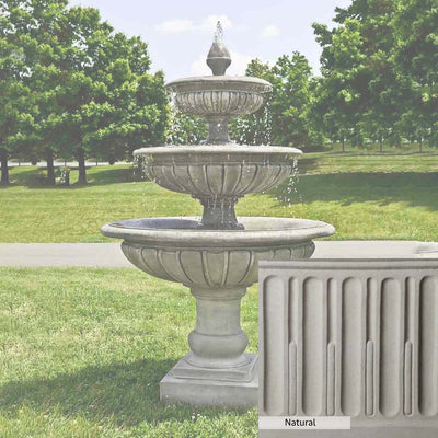Natural Patina for the Campania International Three Tier Longvue Fountain is unstained cast stone the brightest and whitest that ages over time.