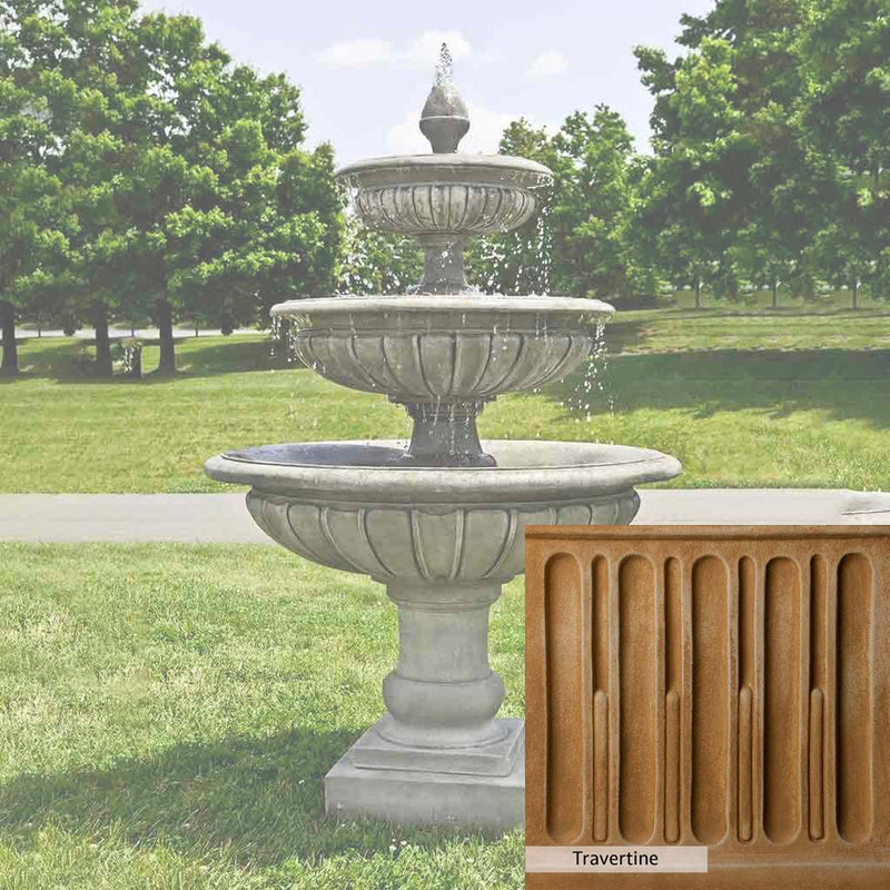 Travertine Patina for the Campania International Three Tier Longvue Fountain, soft yellows, oranges, and brown for an old-word garden.