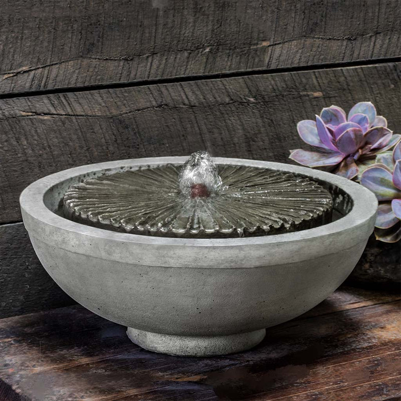 Campania International Equinox Garden Terrace Fountain is made of cast stone by Campania International and shown in the Alpine Stone Patina