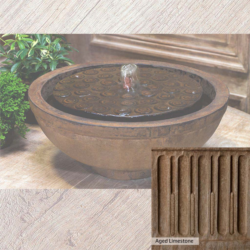 Aged Limestone Patina for the Campania International Cirrus Garden Terrace Fountain, brown, orange, and green for an old stone look.