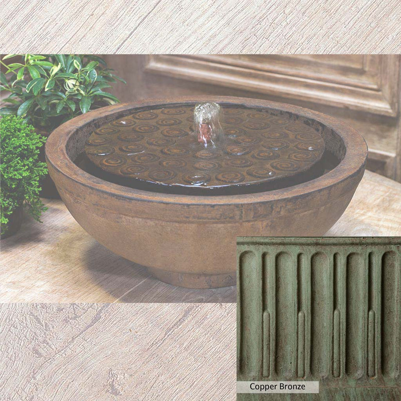 Copper Bronze Patina for the Campania International Cirrus Garden Terrace Fountain, blues and greens blended into the look of aged copper.