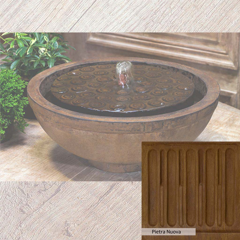 Pietra Nuova Patina for the Campania International Cirrus Garden Terrace Fountain, a rich brown blended with black and orange.