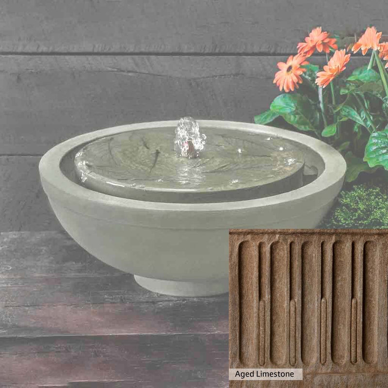 Aged Limestone Patina for the Campania International Hydrangea Leaves Garden Terrace Fountain, brown, orange, and green for an old stone look.