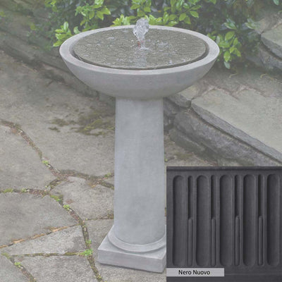 Nero Nuovo Patina for the Campania International Cirrus Birdbath Fountain, bold dramatic black patina for the garden.