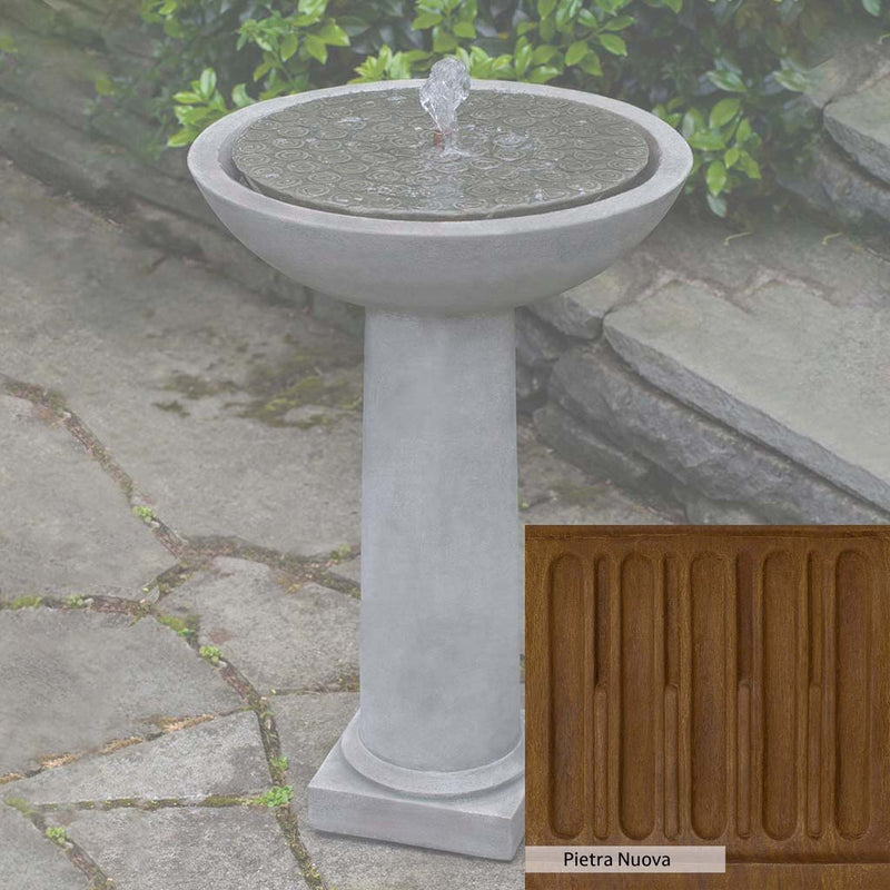 Pietra Nuova Patina for the Campania International Cirrus Birdbath Fountain, a rich brown blended with black and orange.