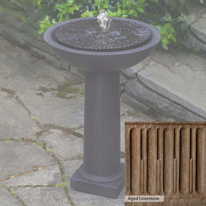 Aged Limestone Patina for the Campania International Equinox Birdbath Fountain, brown, orange, and green for an old stone look.