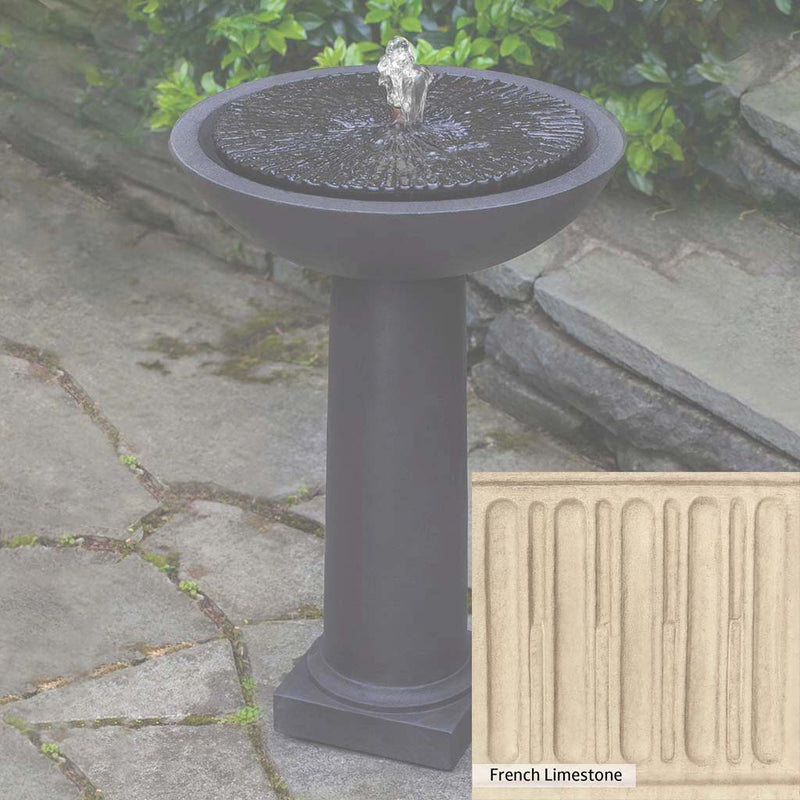 French Limestone Patina for the Campania International Equinox Birdbath Fountain, old-world creamy white with ivory undertones.