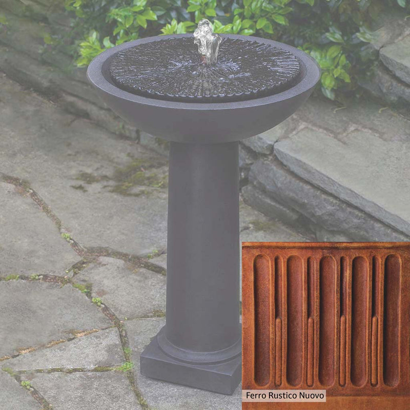 Ferro Rustico Nuovo Patina for the Campania International Equinox Birdbath Fountain, red and orange blended in this striking color for the garden.