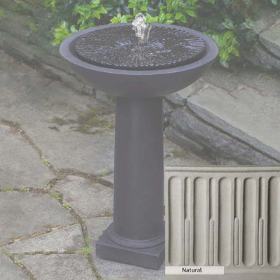 Natural Patina for the Campania International Equinox Birdbath Fountain is unstained cast stone the brightest and whitest that ages over time.