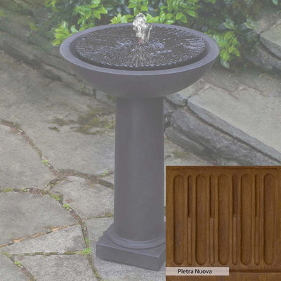Pietra Nuova Patina for the Campania International Equinox Birdbath Fountain, a rich brown blended with black and orange.