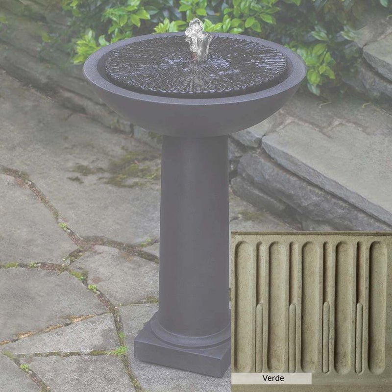 Verde Patina for the Campania International Equinox Birdbath Fountain, green and gray come together in a soft tone blended into a soft green.