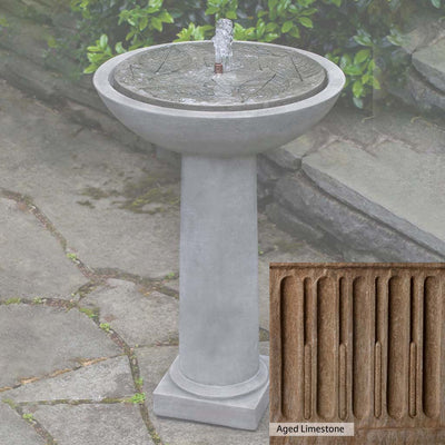 Aged Limestone Patina for the Campania International Hydrangea Leaves Birdbath Fountain, brown, orange, and green for an old stone look.