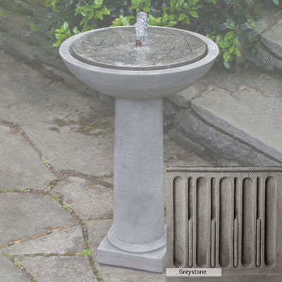 Greystone Patina for the Campania International Hydrangea Leaves Birdbath Fountain, a classic gray, soft, and muted, blends nicely in the garden.
