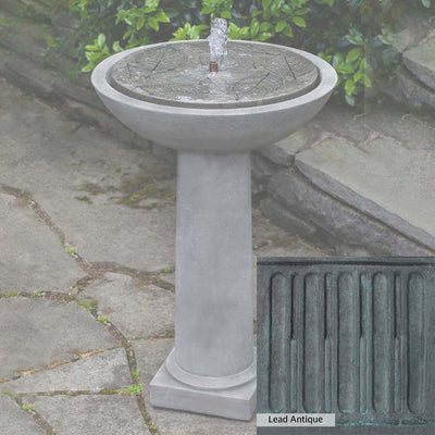 Lead Antique Patina for the Campania International Hydrangea Leaves Birdbath Fountain, deep blues and greens blended with grays for an old-world garden.