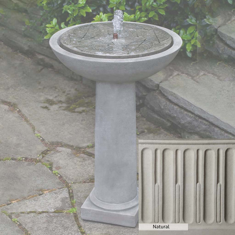 Natural Patina for the Campania International Hydrangea Leaves Birdbath Fountain is unstained cast stone the brightest and whitest that ages over time.