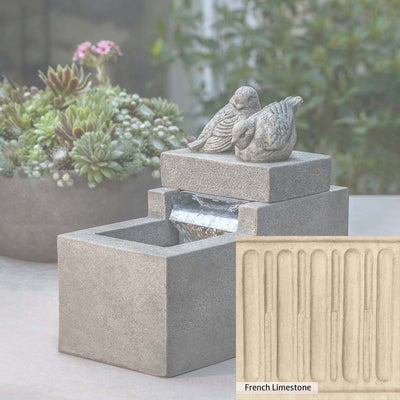French Limestone Patina for the Campania International Mini Element Bird Fountain, old-world creamy white with ivory undertones.