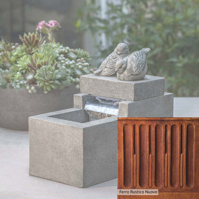 Ferro Rustico Nuovo Patina for the Campania International Mini Element Bird Fountain, red and orange blended in this striking color for the garden.
