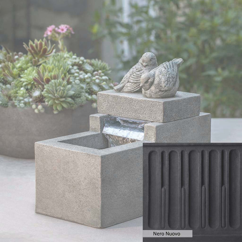 Nero Nuovo Patina for the Campania International Mini Element Bird Fountain, bold dramatic black patina for the garden.