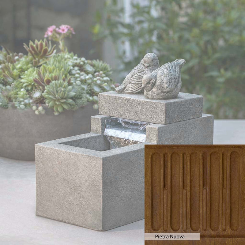 Pietra Nuova Patina for the Campania International Mini Element Bird Fountain, a rich brown blended with black and orange.