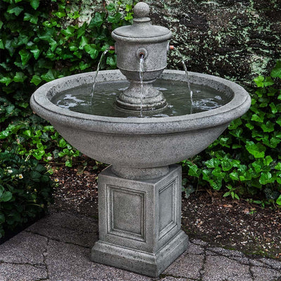 Campania International Rochefort Fountain is made of cast stone by Campania International and shown in the Alpine Stone Patina