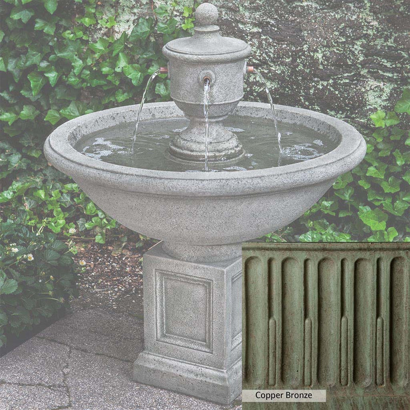 Copper Bronze Patina for the Campania International Rochefort Fountain, blues and greens blended into the look of aged copper.