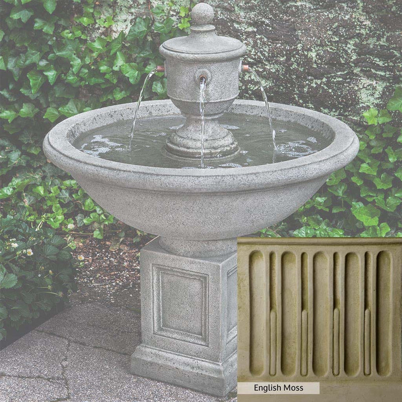 English Moss Patina for the Campania International Rochefort Fountain, green blended into a soft pallet with a light undertone of gray.