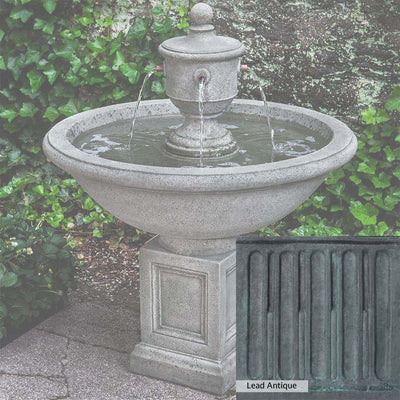 Lead Antique Patina for the Campania International Rochefort Fountain, deep blues and greens blended with grays for an old-world garden.