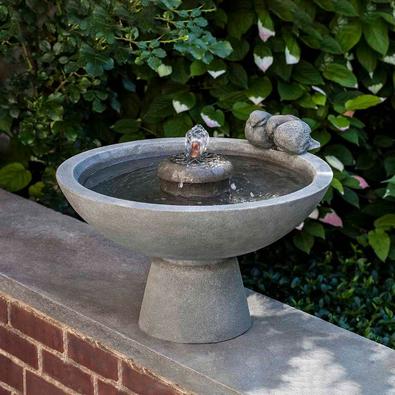 Campania International Paradiso Fountain  is made of cast stone by Campania International and shown in the  Greystone Patina
