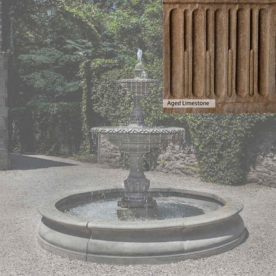 Aged Limestone Patina for the Campania International Charleston Garden Fountain in Basin, brown, orange, and green for an old stone look.