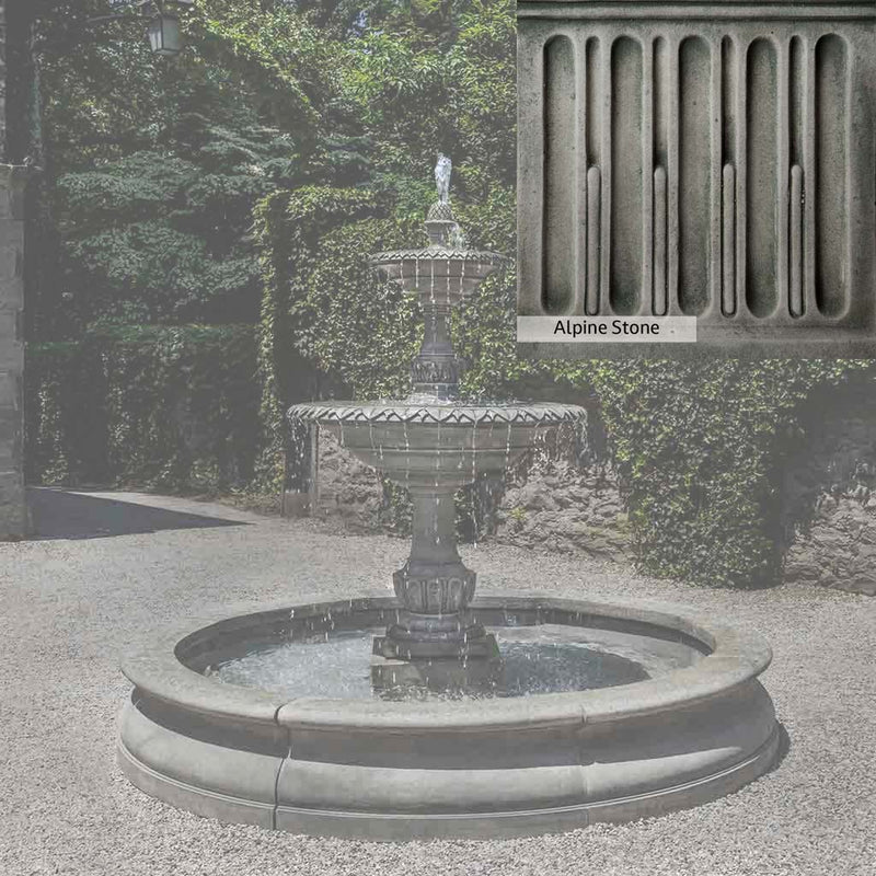 Alpine Stone Patina for the Campania International Charleston Garden Fountain in Basin, a medium gray with a bit of green to define the details.