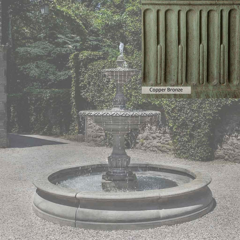 Copper Bronze Patina for the Campania International Charleston Garden Fountain in Basin, blues and greens blended into the look of aged copper.