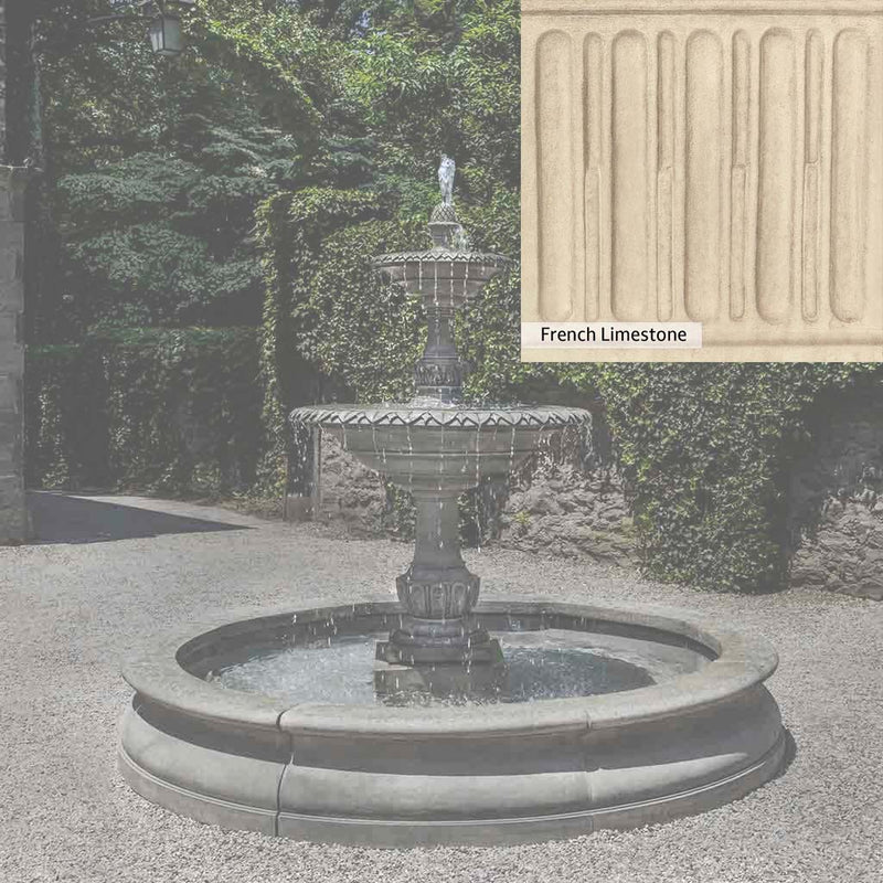 French Limestone Patina for the Campania International Charleston Garden Fountain in Basin, old-world creamy white with ivory undertones.