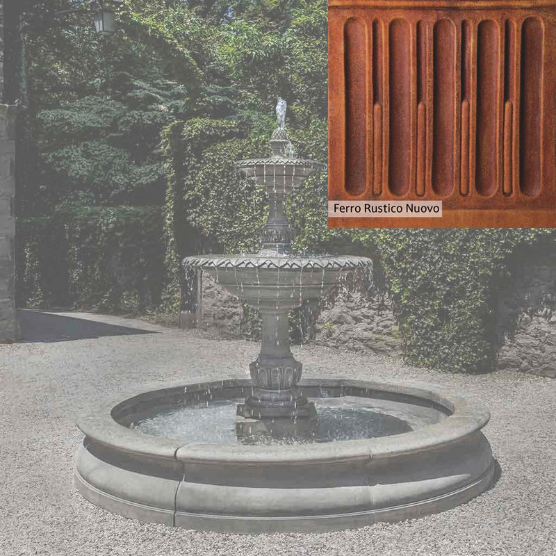 Ferro Rustico Nuovo Patina for the Campania International Charleston Garden Fountain in Basin, red and orange blended in this striking color for the garden.