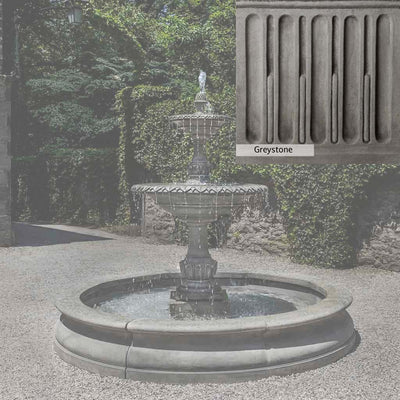 Greystone Patina for the Campania International Charleston Garden Fountain in Basin, a classic gray, soft, and muted, blends nicely in the garden.