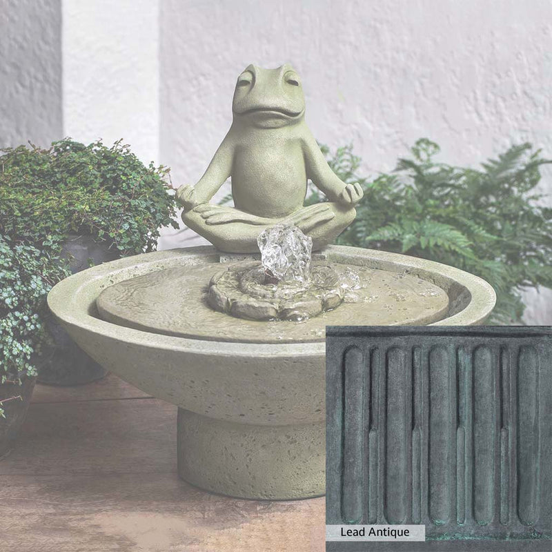 Lead Antique Patina for the Campania International Garden Terrace Meditation Fountain, deep blues and greens blended with grays for an old-world garden.