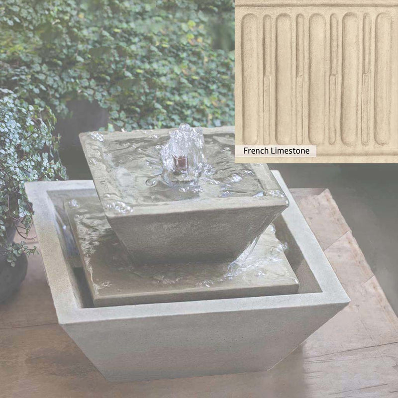 French Limestone Patina for the Campania International M-Series Kenzo Fountain, old-world creamy white with ivory undertones.