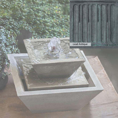 Lead Antique Patina for the Campania International M-Series Kenzo Fountain, deep blues and greens blended with grays for an old-world garden.