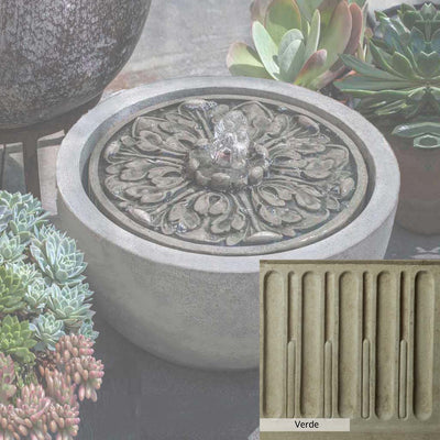 Verde Patina for the Campania International M-Series Medallion Fountain, green and gray come together in a soft tone blended into a soft green.