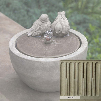 Verde Patina for the Campania International M-Series Bird Fountain, green and gray come together in a soft tone blended into a soft green.