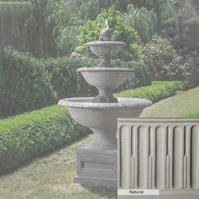 Natural Patina for the Campania International Monteros Fountain is unstained cast stone the brightest and whitest that ages over time.